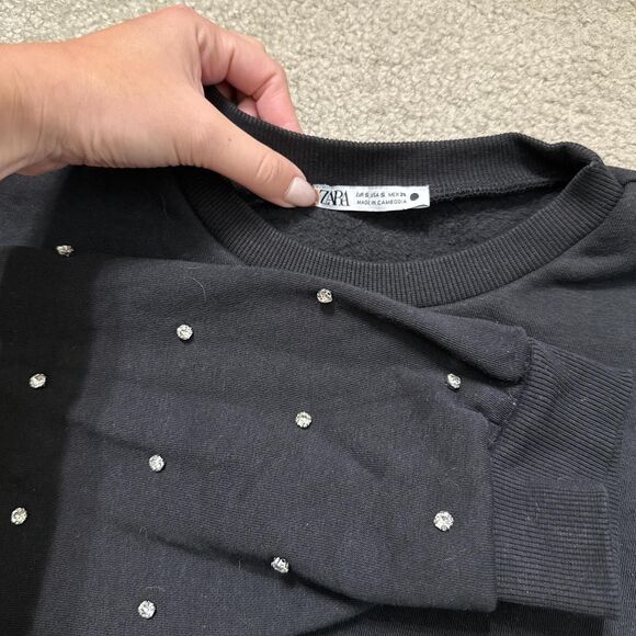 Zara Women's Black Rhinestone sleeve Sweatshirt - S - Picture 2 of 4